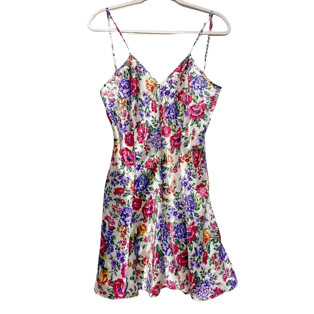 Vintage Inner Most Womens Floral Print Low Back Slip Sleepwear Dress